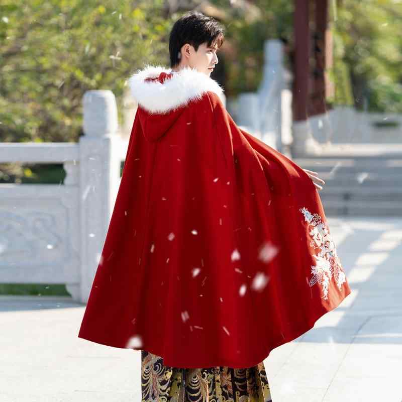 漢服 男女兼用 カップル 中国風 古風 ワインレッド 織金 馬面スカート 袴 ポンチョ ケープ マント ラビ..