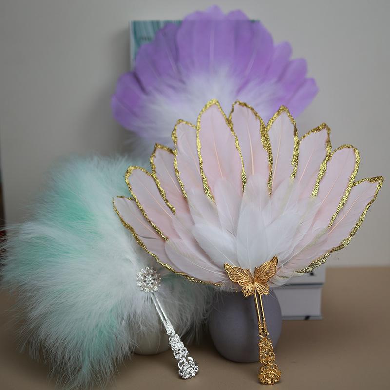 扇子 羽毛扇 団扇 和風 古風 中国風 手作り ふわふわ ボリューム 手持ち 舞台 ダンス 演劇 結婚式 イベ..