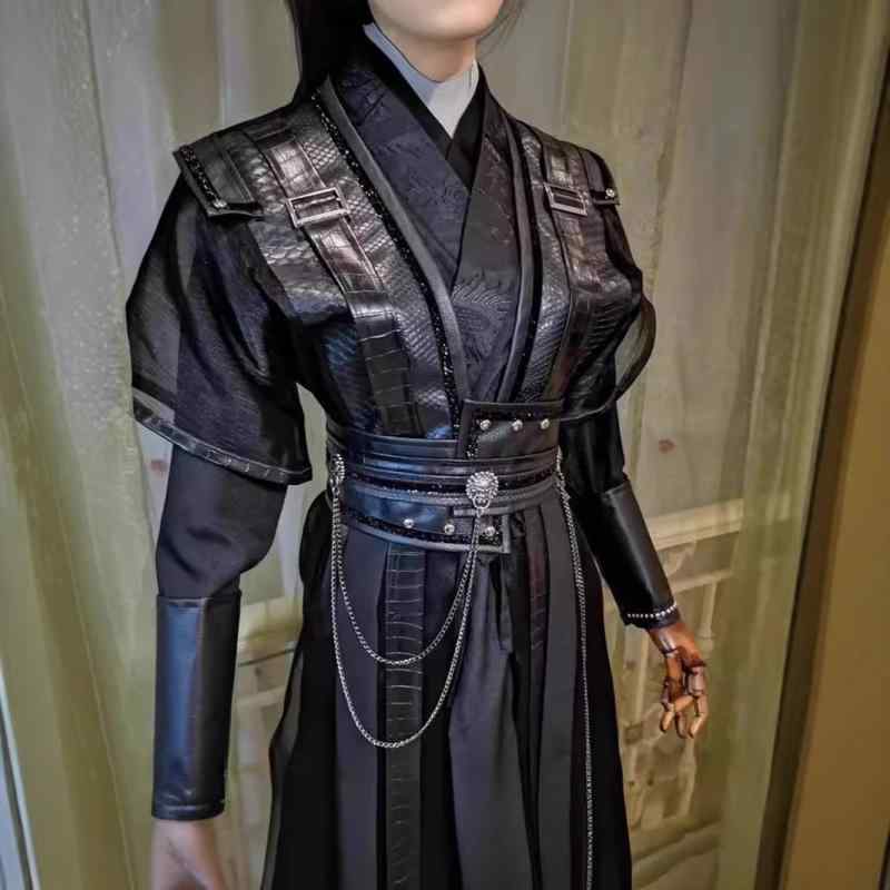 漢服 メンズ 中国伝統衣装 コスプレ 時代劇衣装 ブラック 黒 ポリエステル セットアップ 舞台 イベント..