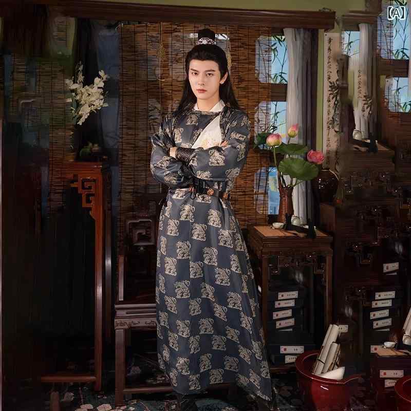 漢服 男女兼用 丸襟 羽織 円領袍 唐時代 伝統的 古典柄 プリント 刺繡 華やか 上品 民族衣装 コスプレ イベント 新年 日常使い ポリエステル ゆったり