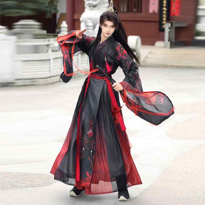 漢服 男女兼用 ユニセックス コスプレ 衣装 コスチューム 舞台 ステージ イベント パーティー ワイドスリーブ フルセット ポリエステル 赤系 緋 中華風