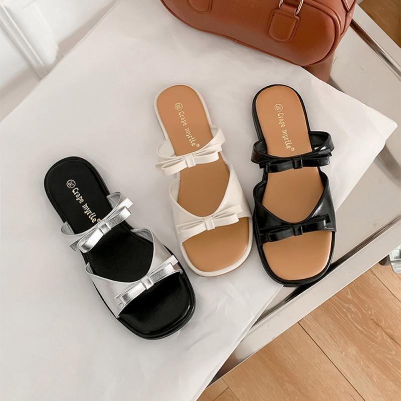 サンダル レディース 外履き ワンストラップ ラウンドトゥ リボン オープントゥ コンフォート トレンド 軽量 速乾 通気性 デイリー ビーチ レジャー 春夏 ホワイト シルバー ブラック