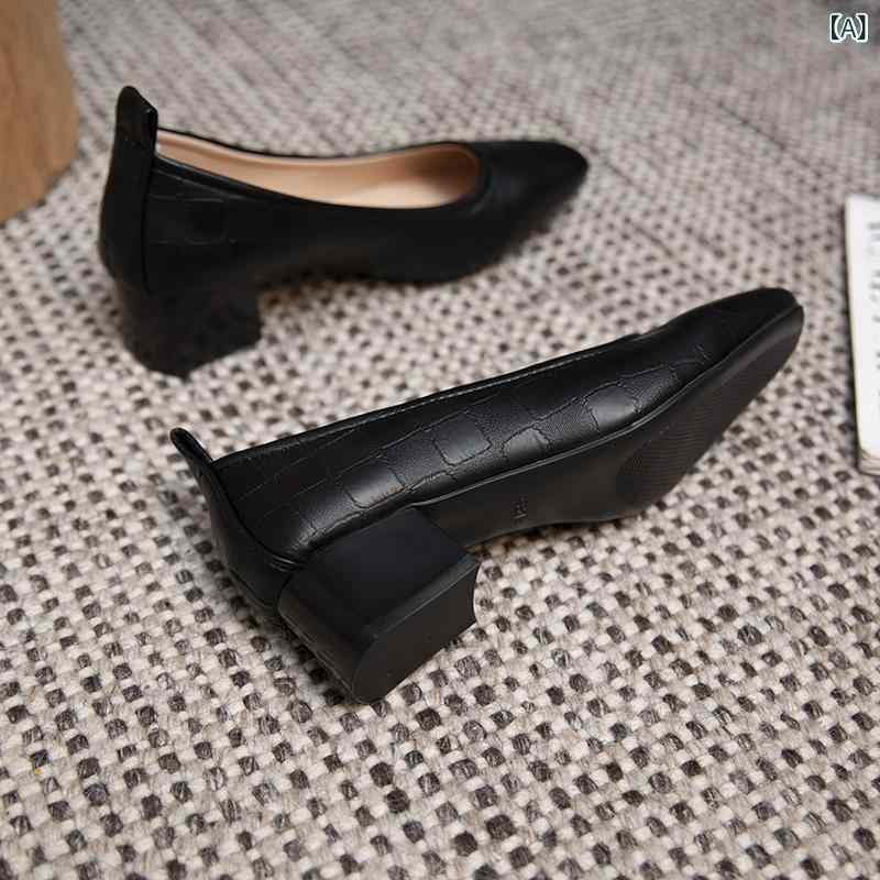 パンプス レディース 女性用 ポインテッドトゥ ハイヒール チャンキーヒール 太ヒール 浅履き オフィス ビジネス 通勤 フレンチスタイル エレガント 美脚 ブラック 黒 大きいサイズ 合成皮革