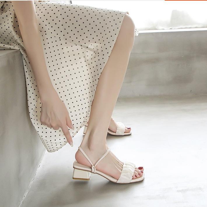 サンダル レディース 春夏 フレンチスタイル チャンキーヒール ハイヒール ワンストラップ スクエアトゥ ミュール PUレザー カジュアル 普段使い スカート ホワイト