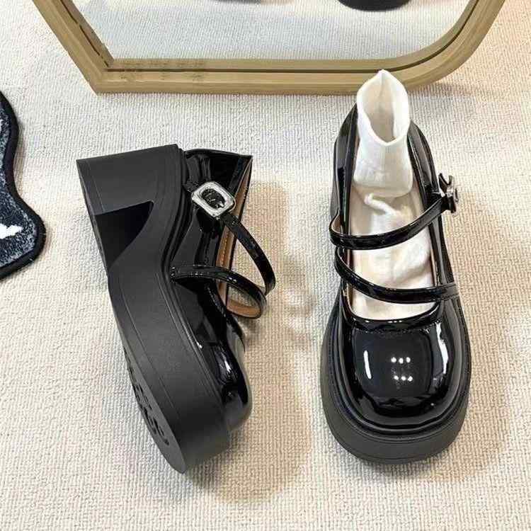 マリージェーンシューズ レディース フレンチレトロ クラシック ラウンドトゥ 厚底 太ヒール ミドルヒール 合成皮革 ストラップ 革靴 デイリーユース 普段使い ブラック アイボリー