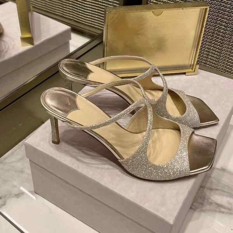 ミュール レディース 春夏 スクエアトゥ オープントゥ ピンヒール 細ヒール セクシー グリッター スパンコール PU素材 ワンストラップ エレガント