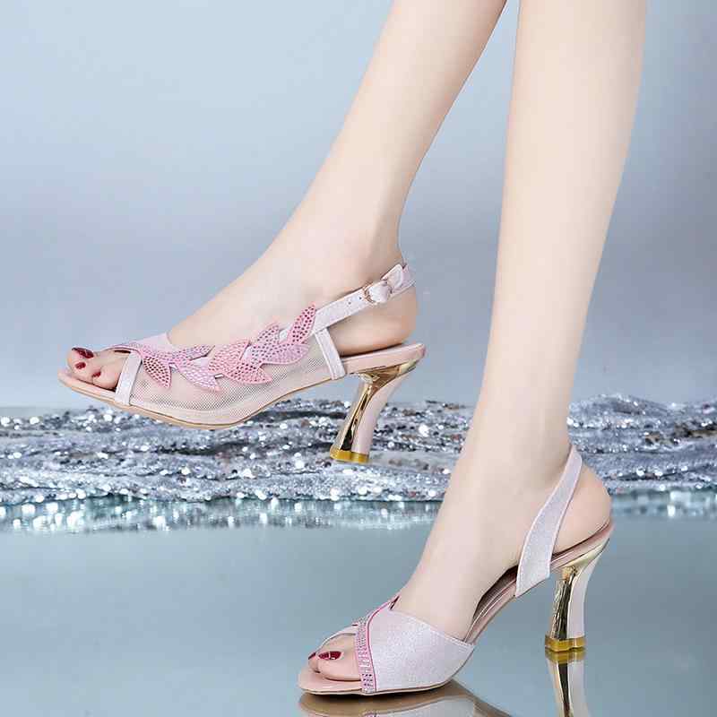 サンダル レディース 女性用 ハイヒール 夏 韓国ファッション 大きいサイズ ラインストーン バックル 細ヒール オープントゥ PUレザー 白 ピンク デート パーティー