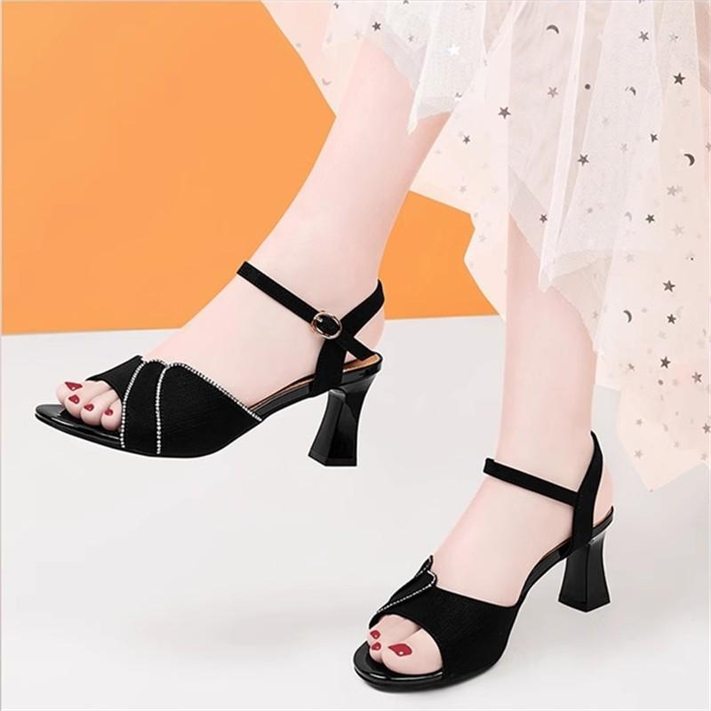 サンダル レディース オープントゥ ワンストラップ 太ヒール ハイヒール ミュール 春夏 PUレザー ブラック オフホワイト ファッション 普段使い オフィス カジュアル 歩きやすい 安定感
