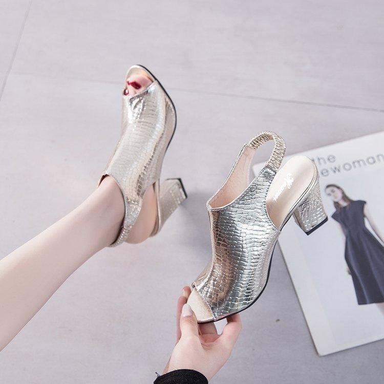 サンダル レディース グラディエーター 太ヒール ハイヒール パイソン柄 オープントゥ シューズ 春夏 ブラック ゴールド カジュアル 普段使い お出かけ エレガント 美脚 安定感