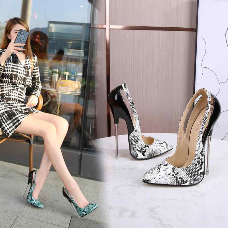 パンプス レディース 合成皮革 メタルヒール ヘビ柄 切り替え ポインテッドトゥ ピンヒール ハイヒール..