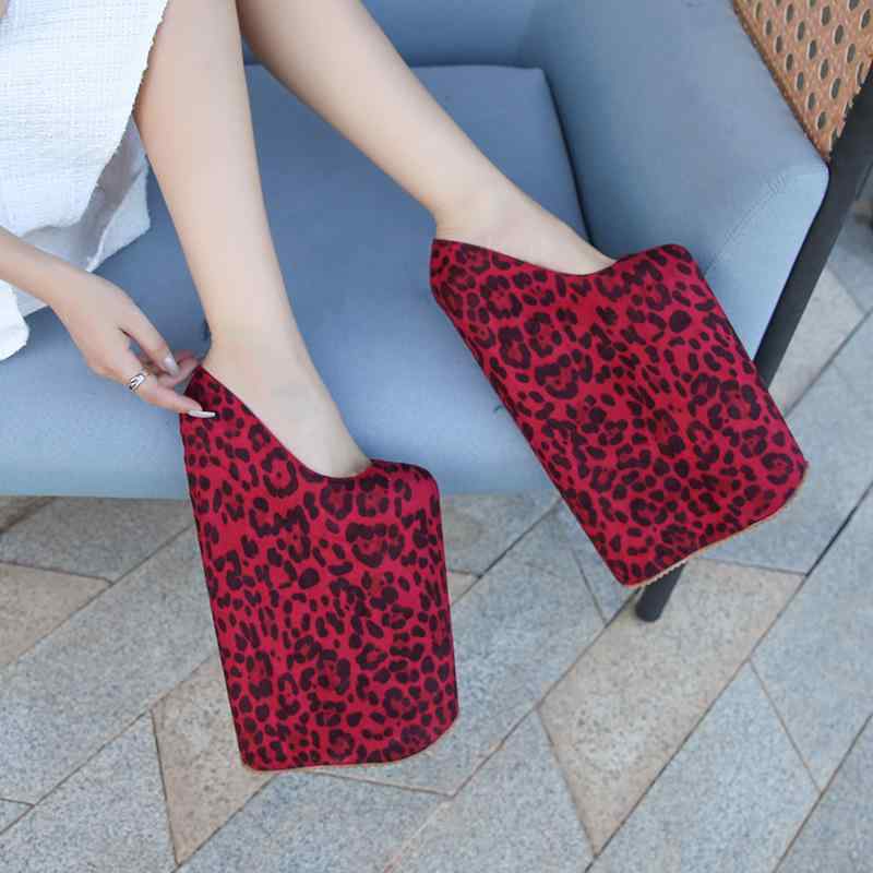 パンプス レディース ウェッジソール ヒョウ柄 スエード調 厚底 ストーム ラウンドトゥ 大きいサイズ 欧米風 パーティー カジュアル スリッポン レッド アプリコット