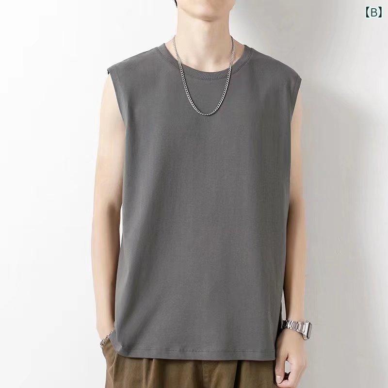 タンクトップ メンズ 男性用 スポーツ ノースリーブ Tシャツ クルーネック 丸首 コットン 綿 無地 ゆったり オーバーサイズ リラックスフィット カジュアル 普段使い 部屋着 トップス 春夏 ホワイト グレー ブラック