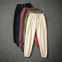 パンツ 男性用 リネン 綿麻 薄手 春夏 大きいサイズ ゆったり カジュアル 普段使い 部屋着 ハーレム ジョガー テーパード クロップド アンクル丈 ミドルウエスト 無地 ノーアイロン イージーケア
