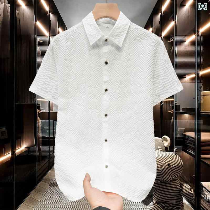 シャツ メンズ 半袖 薄手 接触冷感 Yシャツ カジュアル 無地 大きいサイズ ビッグシルエット ゆったり スタンドカラー シワになりにくい ウォッシャブル ポリエステル 春夏