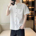 シャツ メンズ 半袖 スタンドカラー 無地 スリムフィット 接触冷感 薄手 軽量 カジュアル トップス 男性用 襟付き 細身 ノンアイロン イージーケア 白 黒 グレー ネイビー カーキ 春夏 サマー