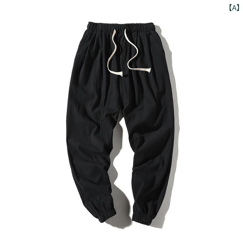 カジュアルパンツ メンズ 男性用 春夏 大きいサイズ ビッグサイズ ハーレム サルエル おしゃれ 綿麻 リネン 9分丈 クロップド 細身 テーパード ゆったり リラックス イージーケア 普段使い