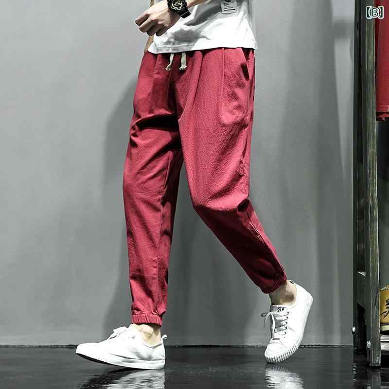 パンツ メンズ 春夏 綿麻 リネン カジュアル 普段使い 部屋着 ゆったり ルーズ テーパード 裾絞り ハーレム サルエル イージーケア 韓国 トレンド ファッション