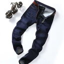デニムパンツ メンズ ビッグサイズ 韓国ファッション スリムフィット ストレッチ ウォッシュ加工 ストレート ミドルウエスト 薄手 春秋 綿混 大人カジュアル ブルー ブラック