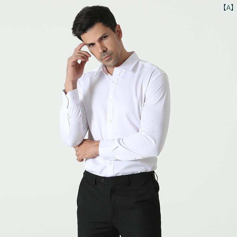 シャツ メンズ 男性用 ベーシック 定番 カジュアル ビジネス フォーマル オフィス 通勤 普段使い 長袖 無地 ポリエステル 形態安定 シワになりにくい ワイシャツ ホワイト ブラック ワインレッド ライトブルー グレー ネイビー