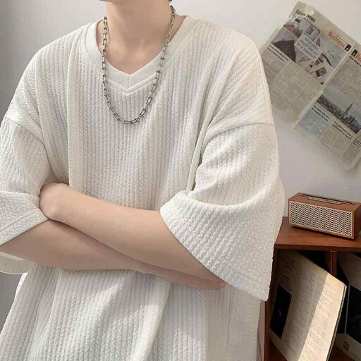 Tシャツ メンズ Vネック 無地 半袖 ゆったり ビッグシルエット レトロ カジュアル テクスチャー感 夏 薄手 抗菌防臭 ポリエステル トップス ブラック ホワイト ベージュ 普段使い リラックスウェア Tシャツ メンズ Vネック 無地 半袖 ゆったり ビッグシルエット レトロ カジュアル テクスチャー感 夏 薄手 抗菌防臭 ポリエステル トップス ブラック ホワイト ベージュ 普段使い リラックスウェア