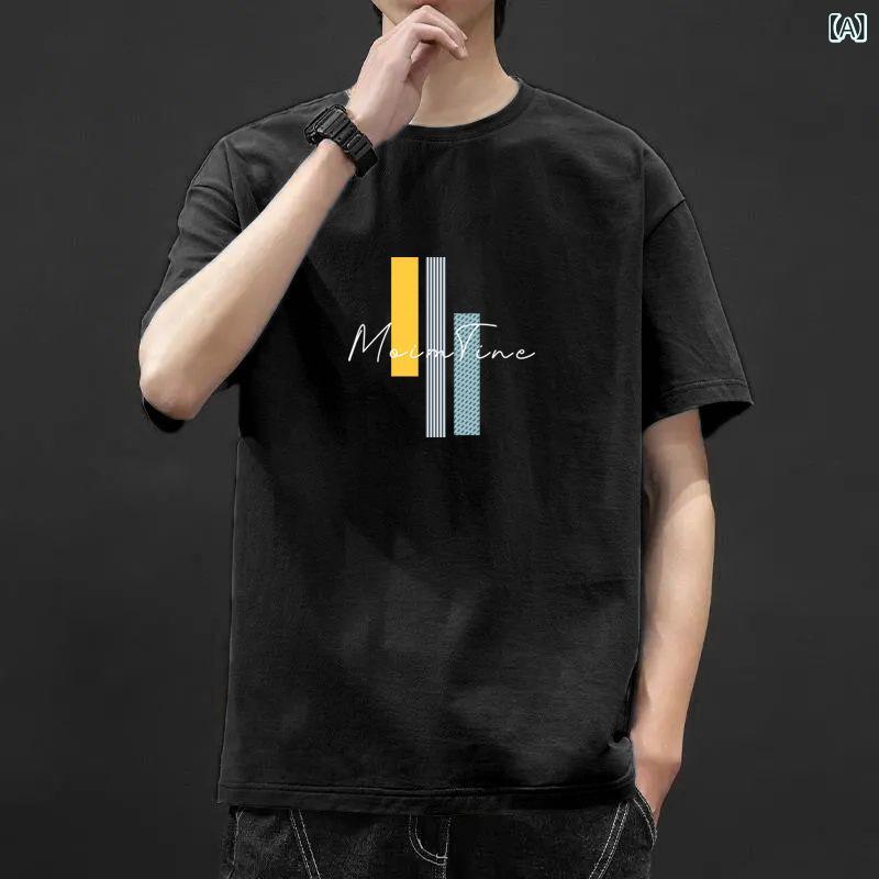 Tシャツ メンズ 男性用 半袖 クルーネック 丸首 ゆったり ルーズフィット オーバーサイズ ビッグシルエット プリント カジュアル ストリート 韓国ファッション 薄手 吸湿速乾 通気性 春夏 大きいサイズ ティーン 若者 学生 普段使い