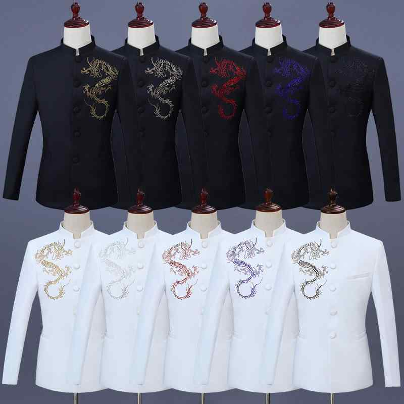 礼服 メンズ ステージ衣装 舞台衣装 中国風 唐装 スーツ セットアップ スリムフィット ポリエステル混..