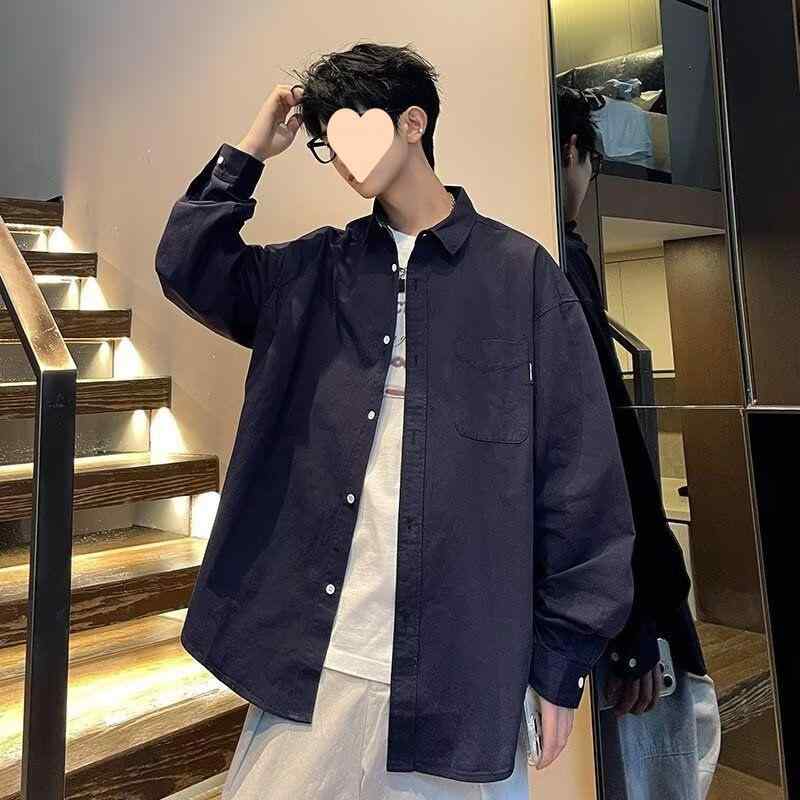 シャツ メンズ 男性用 長袖 アメカジ カジュアル トレンド ストリート 綿 コットン ゆったり ビッグシルエット ルーズ 裏起毛 暖か 切り替え レギュラーカラー 大きいサイズ 秋冬 トップス 羽織り