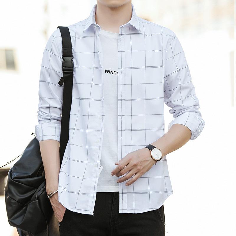 シャツ メンズ 紳士 長袖 薄手 スリムフィット 綿 コットン 韓国ファッション カジュアル 普段使い 快適 ウォッシャブル 通気性 学生 青少年 ホワイト 白 春夏(4)