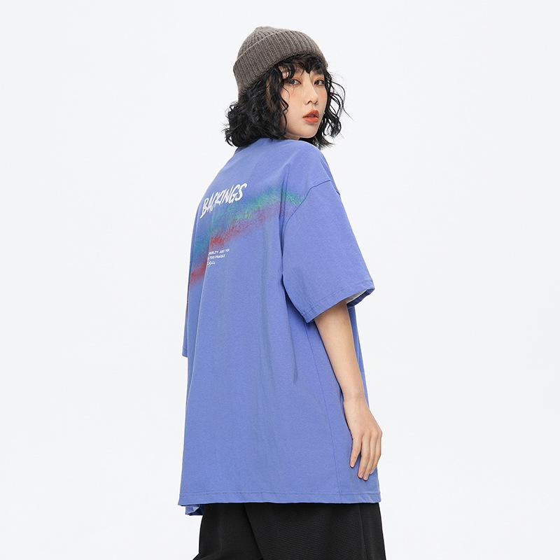 Tシャツ メンズ 男性用 春夏 半袖 レインボーカラー スプレーダイ グラデーションプリント ゆったり オ..