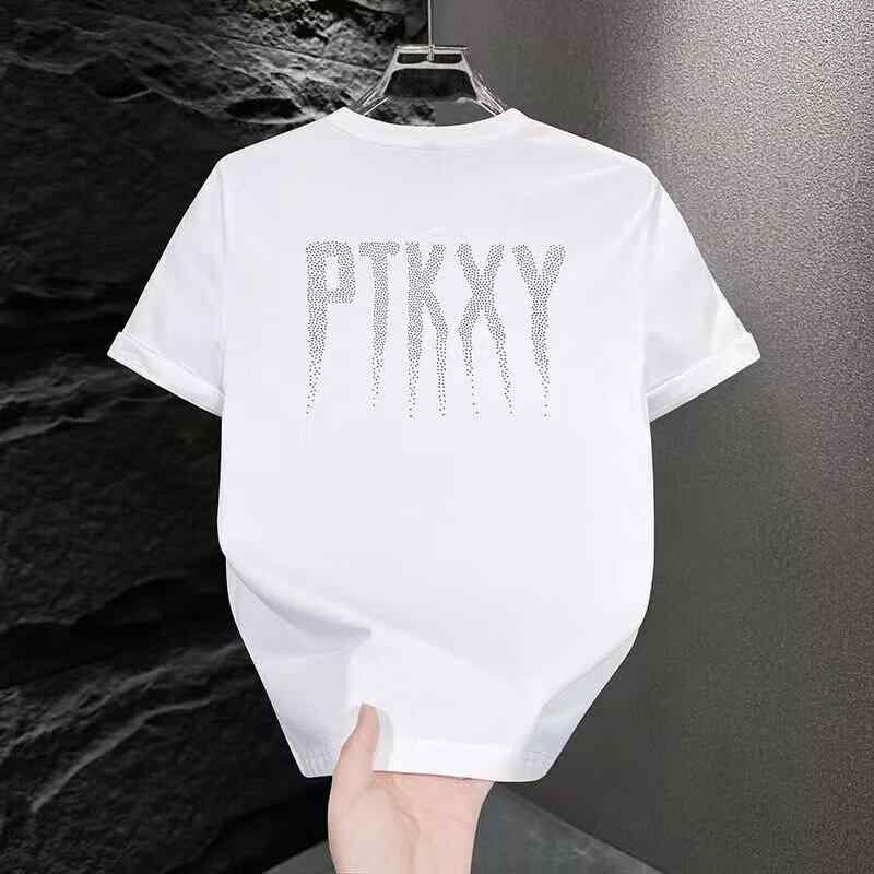 Tシャツ メンズ 男性用 半袖 クルーネック トレンド ホットドリル レタープリント ストリートカジュア..