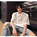 Tシャツ メンズ 男性用 夏 アメリカンストリート アメカジ クリーンフィット クルーネック 肩パッド入り 半袖 カットソー ゆったり ルーズフィット 高級感 ポリエステル 無地 白 黒 ファッションブランド カジュアルウェア