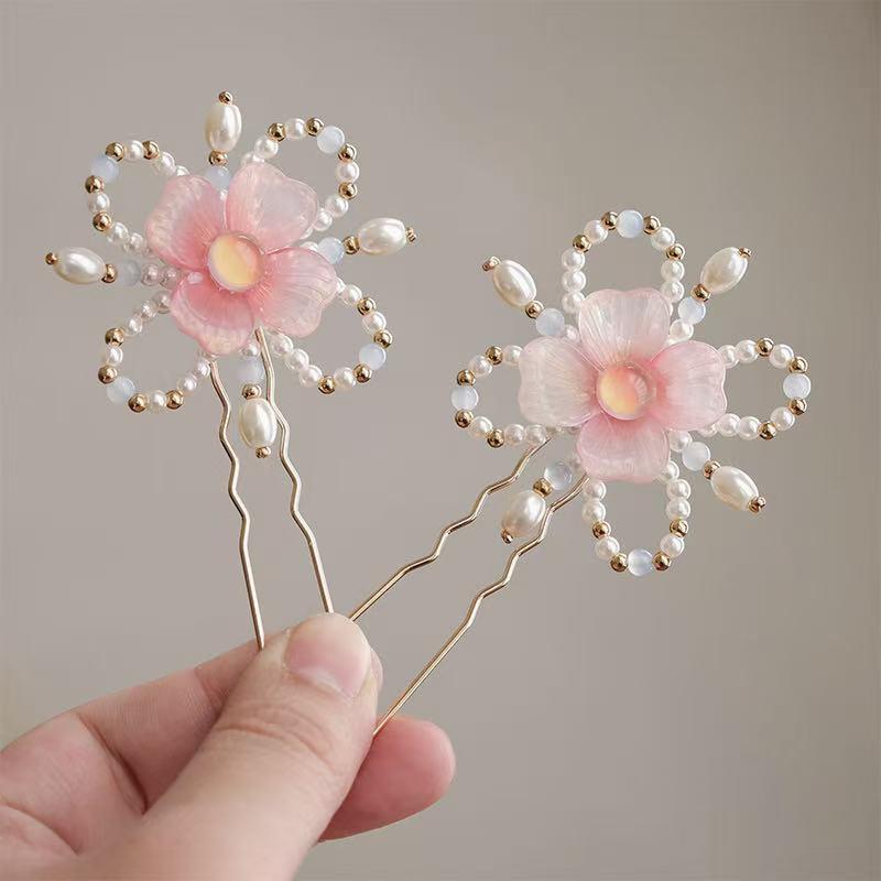 簪 キッズ 女の子 春夏 古風 和風 フラワー 蝶々 髪飾り ヘアアクセサリー U字かんざし 金属製 和装小物 浴衣 着物 誕生日 記念日 イベント 成人式 パ...