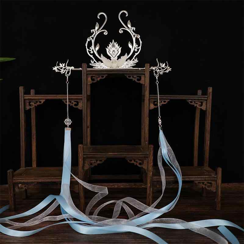 髪飾り ヘアアクセサリー 漢服 中華風 古風 簪 かんざし ヘアクラウン タッセル リボン 3点セット 金属製 ハンドメイド 幻想的 華やか 優雅 コスプレ イ...