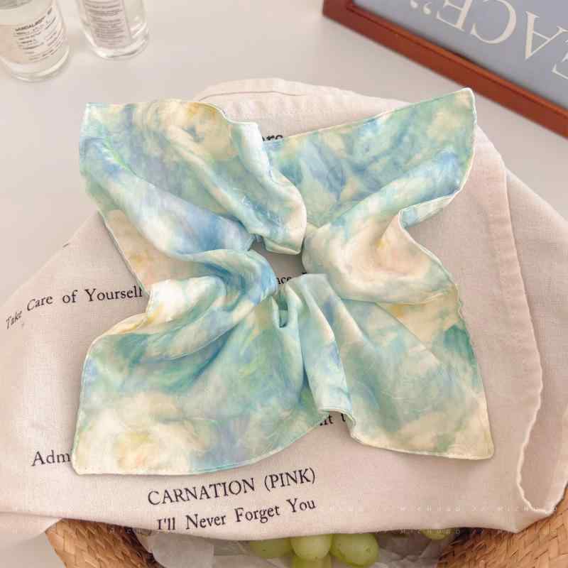 シュシュ レディース 油絵風 ニュアンスカラー グラデーション スカーフ リボン ヘアゴム 低めポニーテ..