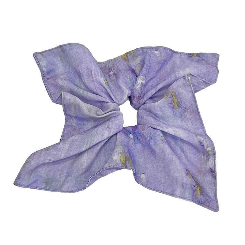 シュシュ レディース 韓国 油絵風 星空柄 スカーフ柄 パープル ローポニー まとめ髪 大人可愛い レトロ..