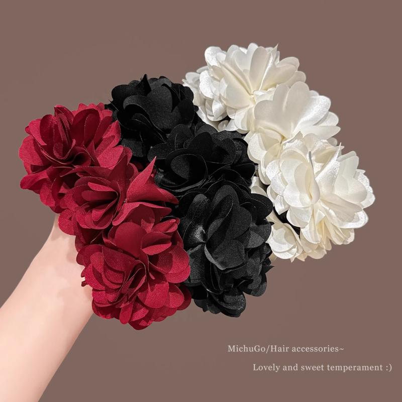 ヘアアクセサリー レディース レッド ローズ 花モチーフ バナナクリップ ハーフアップ エレガント 上品..