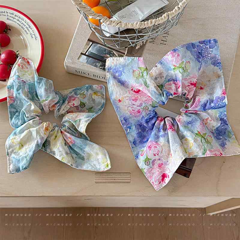 ヘアアクセサリー レディース 女性用 シュシュ ヘアゴム レトロ ヴィンテージ風 油絵風 スカーフ柄 布..