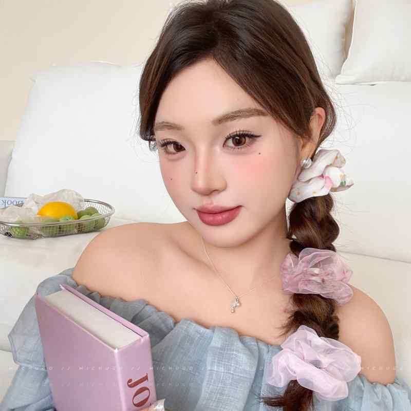 シュシュ レディース 女の子 ピンク系 チェック柄 格子柄 メッシュ シアー スウィート フェミニン かわいい ヘアゴム 髪留め お団子ヘ..