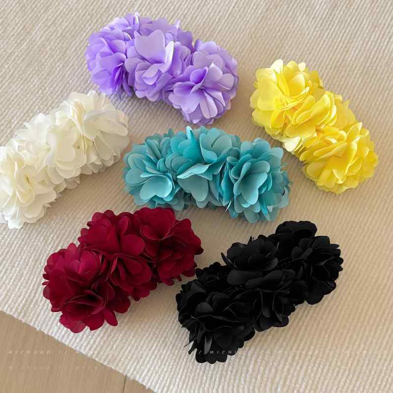 ヘアアクセサリー レディース 山茶花 バナナクリップ バンスクリップ 大きめ フラワーモチーフ ツイス..