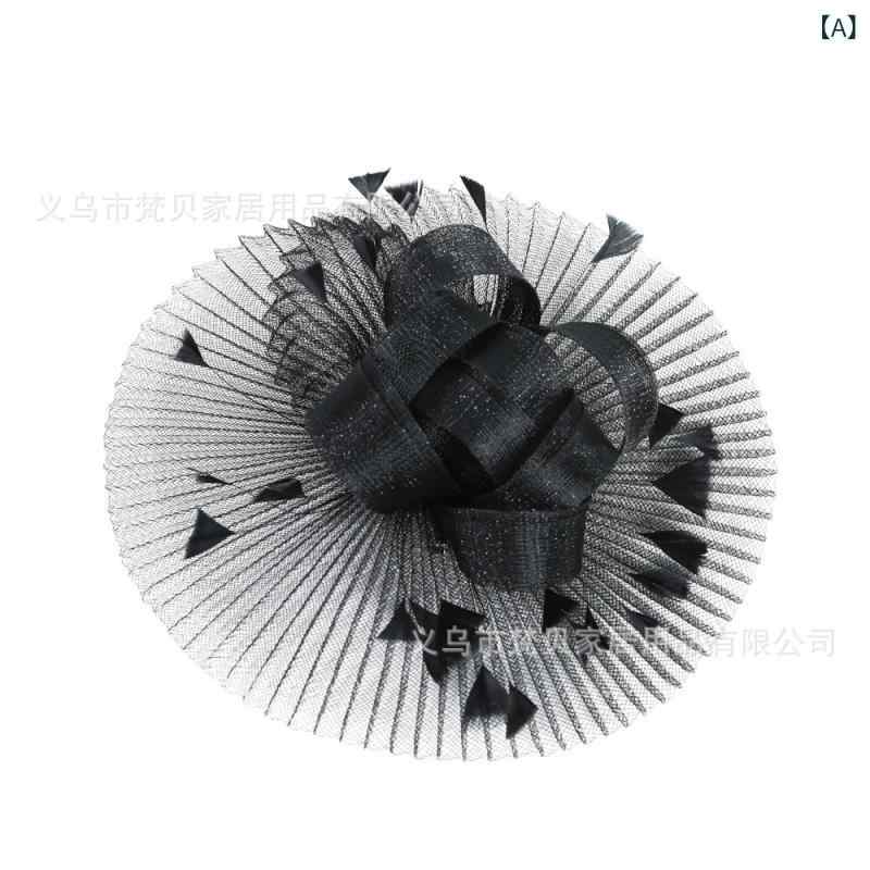 ヘッドドレス レトロ ヴィンテージ風 欧米風 競馬観戦 ティーパーティー 結婚式 二次会 ブライダル 花嫁 チュール レース 羽毛 フェザー 花モチーフ 手作り ハンドメイド ブラック ヘアアクセサリー