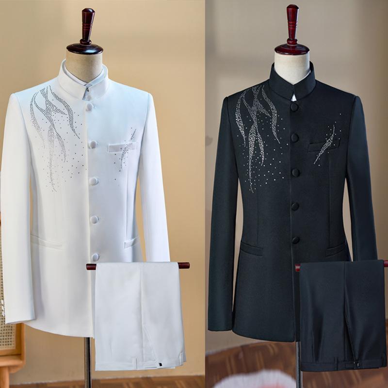 中山装 メンズ 大人用 ジャケット パンツ セットアップ 中国風 舞台衣装 演出服 合唱服 演奏会 司会者 結婚式 フォーマル ポリエステル オールシーズン
