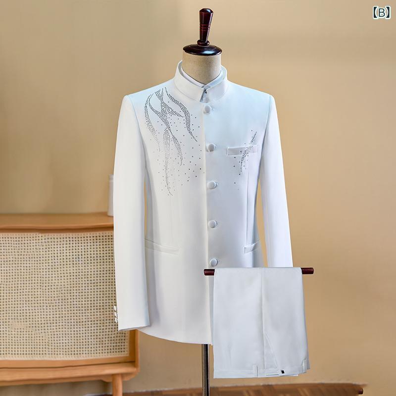 中山装 メンズ 大人用 ジャケット パンツ セットアップ 中国風 舞台衣装 演出服 合唱服 演奏会 司会者 結婚式 フォーマル ポリエステル オールシーズン