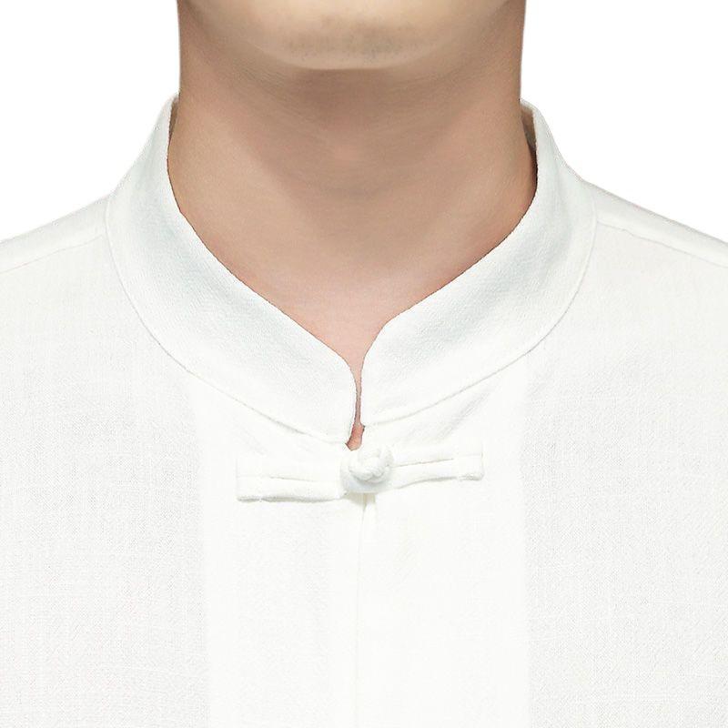 シャツ メンズ リネン 綿麻 半袖 七分袖 ゆったり ルーズ 盤扣 スタンドカラー 立ち襟 中国風 唐装 チ..