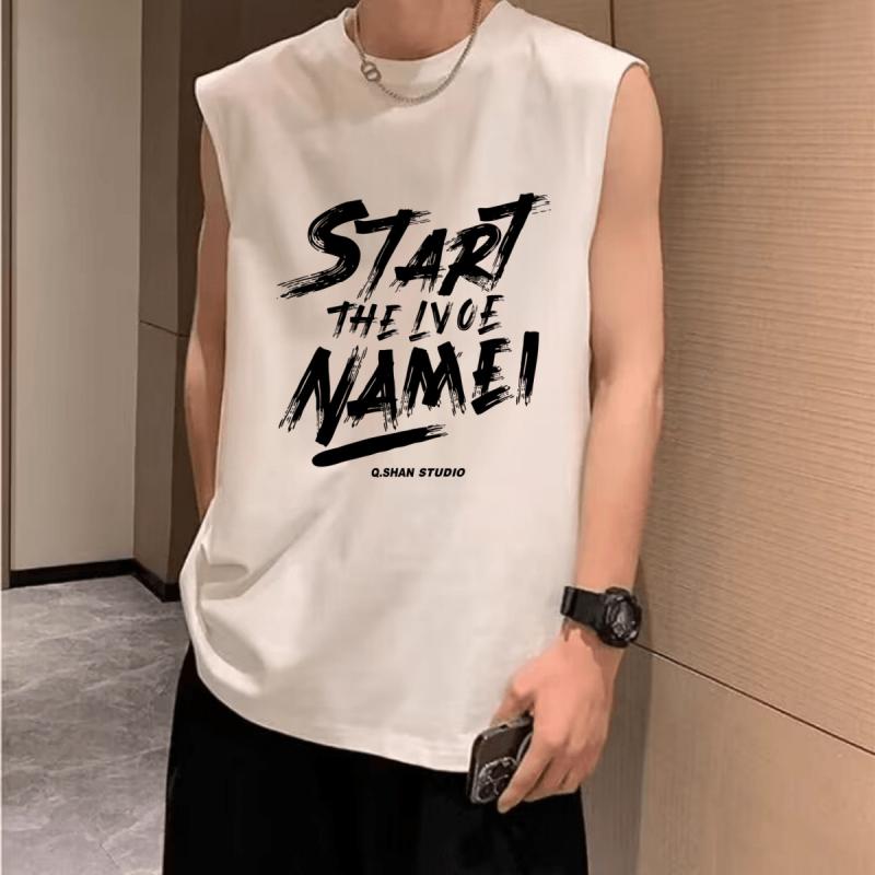 タンクトップ 男性用 夏 ルーズフィット ゆったり スポーツ カジュアル 韓国 香港風 レタープリント ポリエステル 再生繊維 吸湿速乾 通気性 学生 ティーン 普段使い デイリーユース