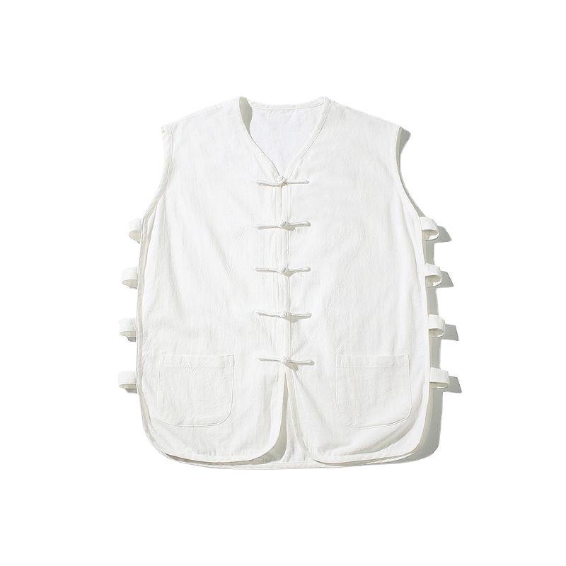 ベスト メンズ 男性 中高年 シニア 中国風 唐装 馬褂 盤扣 綿麻 コットンリネン ゆったり ルーズ 無地 ..