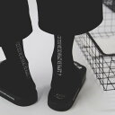 靴下 男女兼用 ダーク系 原宿ストリート トレンド ロゴ 英字プリント ミドル丈 クルー丈 コットンブレンド 綿混 ブラック ホワイト カジュアル 普段使い 大人用