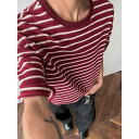 Tシャツ 男女兼用 ユニセックス メンズ レディース アメカジ ストライプ ボーダー柄 薄手 クルーネック 半袖 切り替え レトロ ヴィンテージ風 普段使い カ...