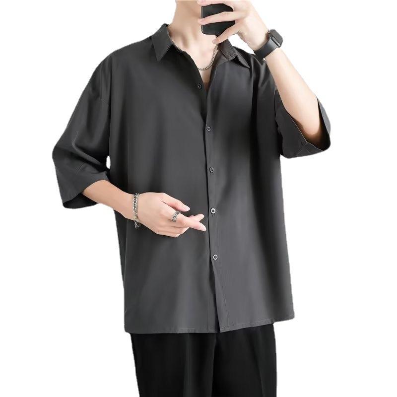 シャツ メンズ 春夏 接触冷感 半袖 ゆったり ルーズシルエット オープンカラー カジュアル 高級感 ホワ..