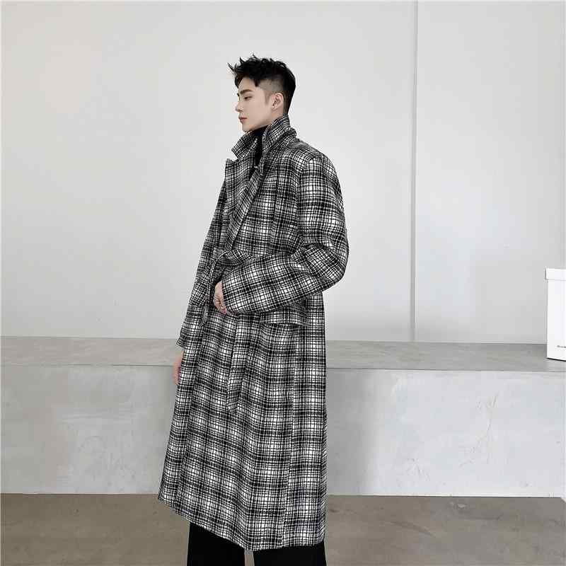 コート メンズ ドラマ風 御曹司風 上品 きれいめ ビッグシルエット オーバーサイズ ダブルブレスト テーラードカラー ウエストベルト付き チェック柄 ウール メルトン ポリエステル ロング丈 アウター 秋冬