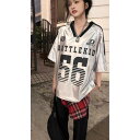 Tシャツ メンズ レディース 兼用 アメカジ Vネック 切り替え アルファベットプリント 半袖 スポーツカジュアル ジャージ ルーズフィット ビッグシルエット トレンド ポリエステル 通気性 春夏 ドロップショルダー ブラック ブルー シルバー